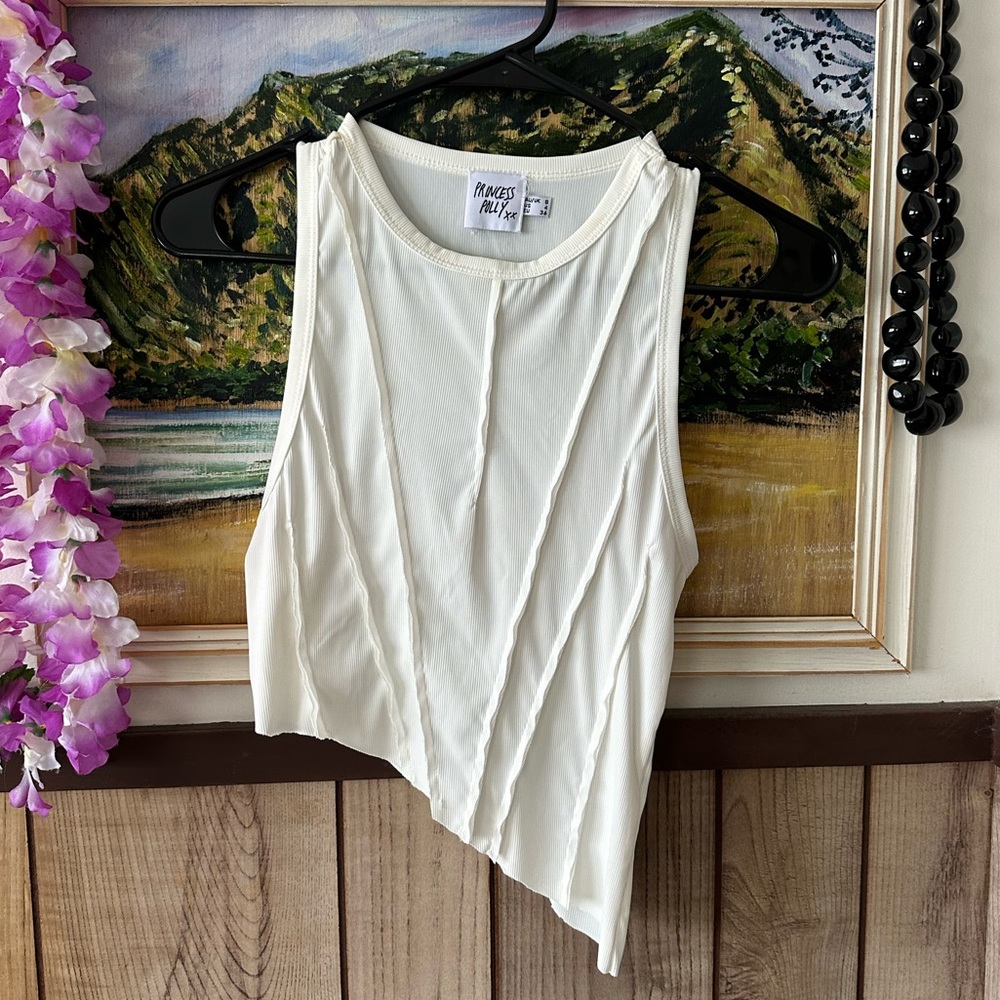 Princess Polly white asymmetrical crop top NWOT